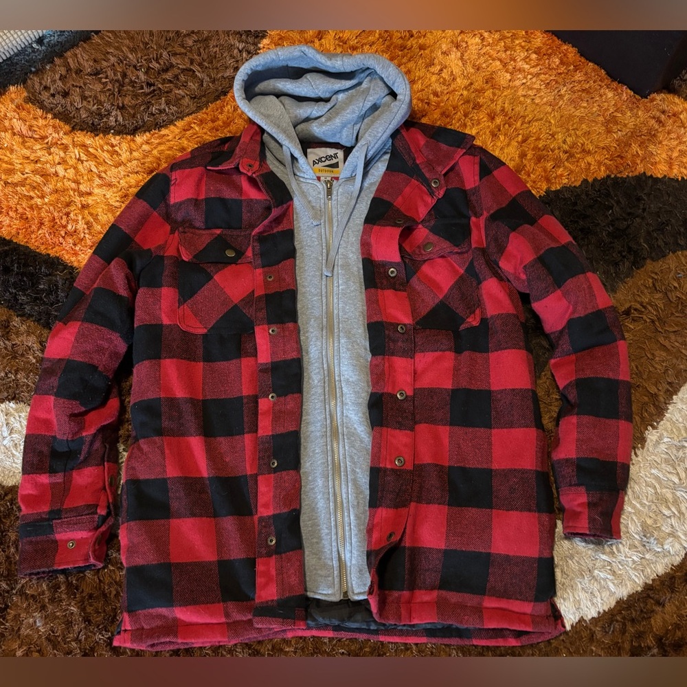 Axcent Outdoor, Men’s,  Red & Black, Plaid, Jacket